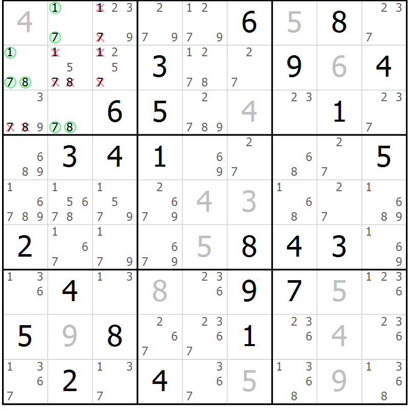 Position des candidats pour la solution de la Gr 10 page 13 du magazine de sudoku Maestro n° 104