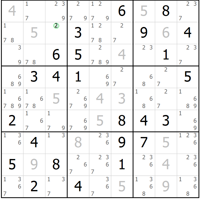 Position des candidats pour la solution de la Gr 10 page 13 du magazine de sudoku Maestro n° 104
