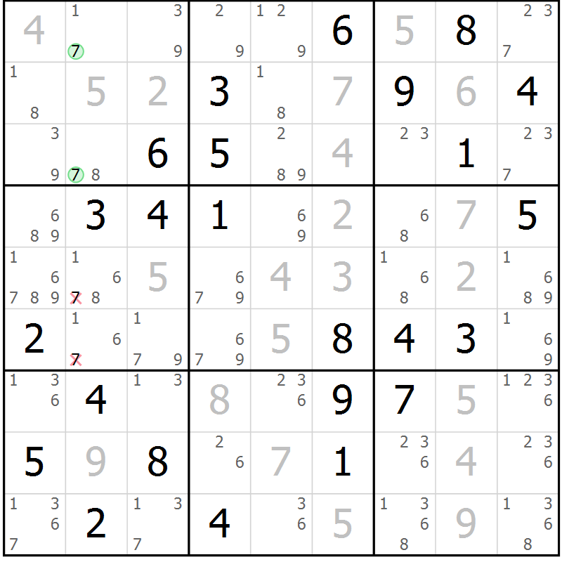 Position des candidats pour la solution de la Gr 10 page 13 du magazine de sudoku Maestro n° 104