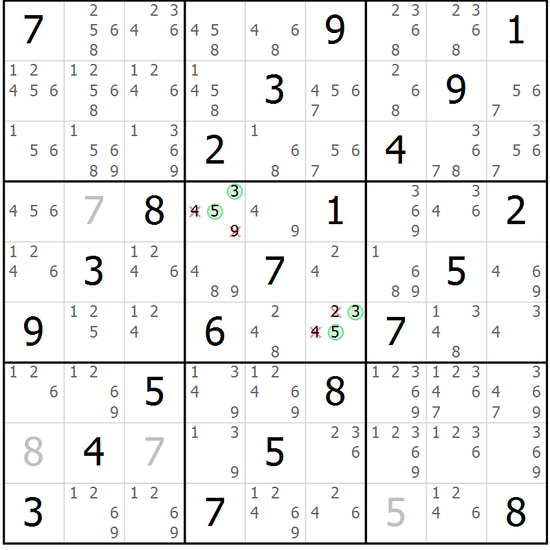 Position des candidats pour la solution de la Gr 11 page 14 du magazine de sudoku Maestro n° 104