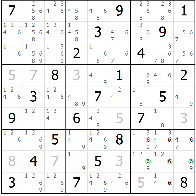 Position des candidats pour la solution de la Gr 11 page 14 du magazine de sudoku Maestro n° 104