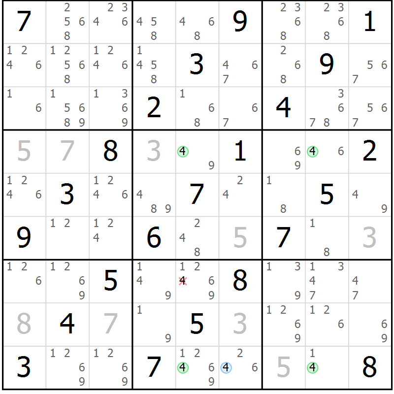 Position des candidats pour la solution de la Gr 11 page 14 du magazine de sudoku Maestro n° 104