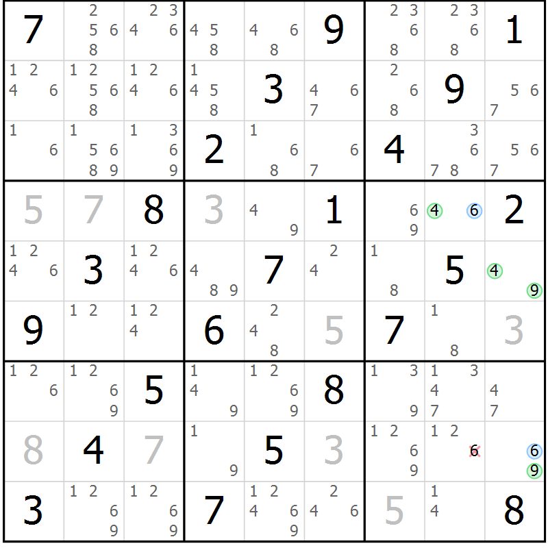 Position des candidats pour la solution de la Gr 11 page 14 du magazine de sudoku Maestro n° 104