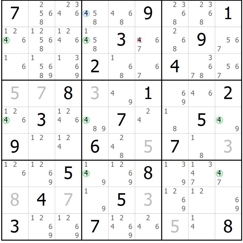Position des candidats pour la solution de la Gr 11 page 14 du magazine de sudoku Maestro n° 104