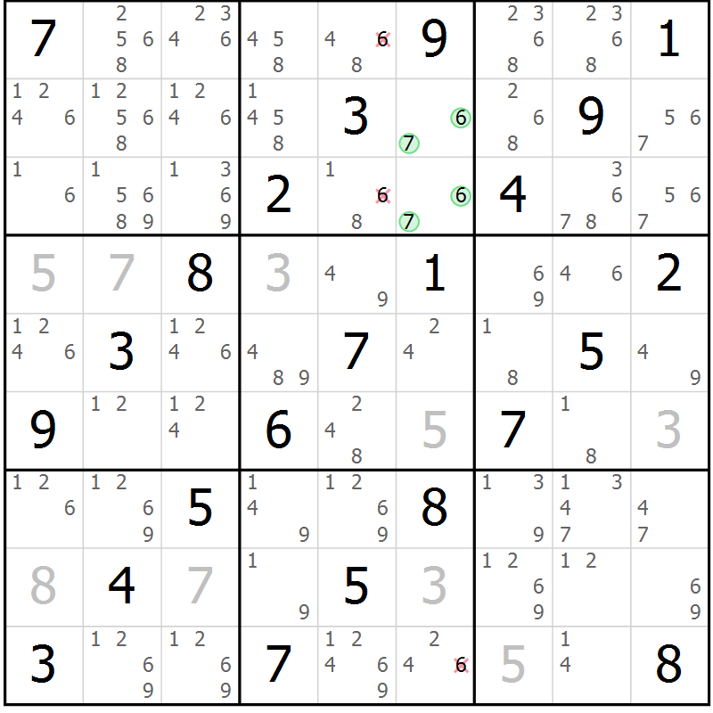 Position des candidats pour la solution de la Gr 11 page 14 du magazine de sudoku Maestro n° 104