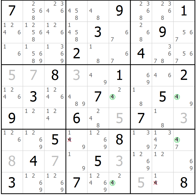 Position des candidats pour la solution de la Gr 11 page 14 du magazine de sudoku Maestro n° 104