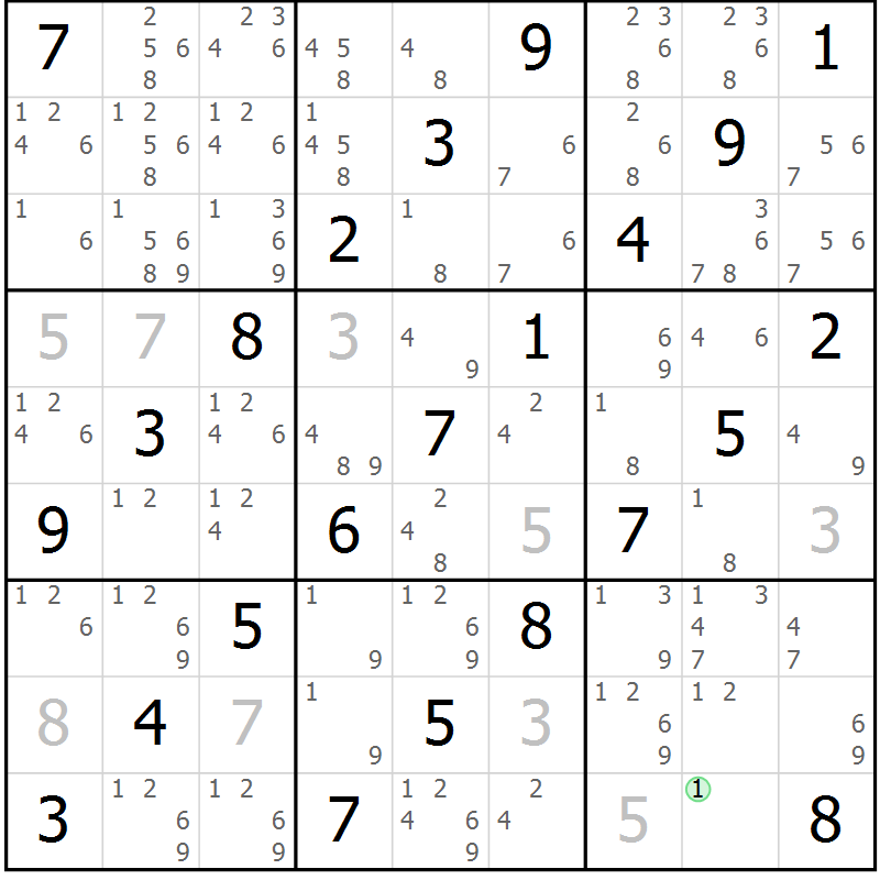 Position des candidats pour la solution de la Gr 11 page 14 du magazine de sudoku Maestro n° 104