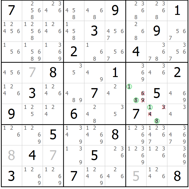 Position des candidats pour la solution de la Gr 11 page 14 du magazine de sudoku Maestro n° 104