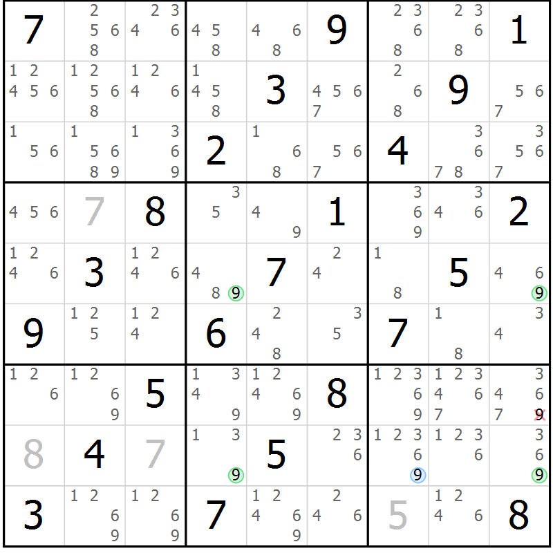 Position des candidats pour la solution de la Gr 11 page 14 du magazine de sudoku Maestro n° 104
