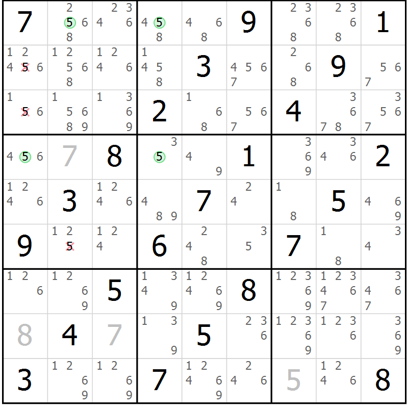 Position des candidats pour la solution de la Gr 11 page 14 du magazine de sudoku Maestro n° 104