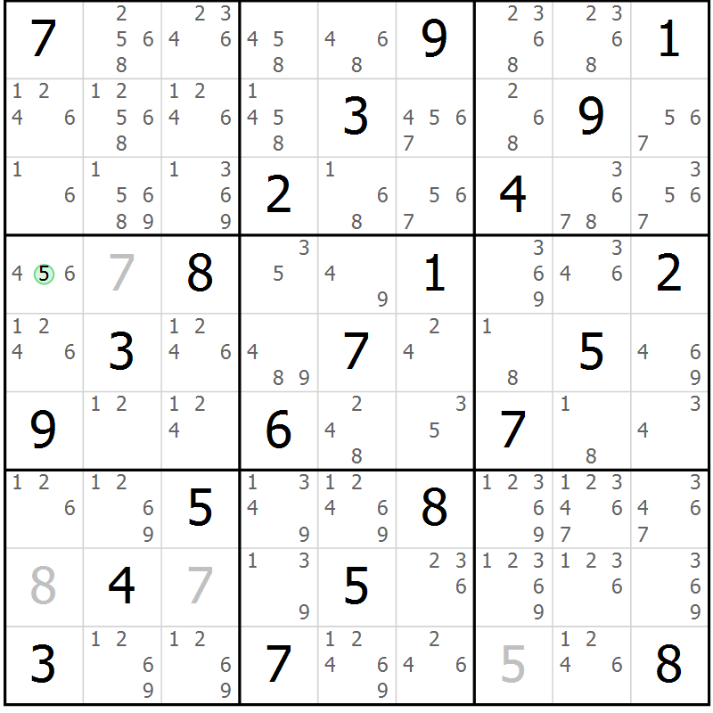 Position des candidats pour la solution de la Gr 11 page 14 du magazine de sudoku Maestro n° 104
