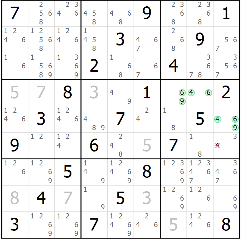 Position des candidats pour la solution de la Gr 11 page 14 du magazine de sudoku Maestro n° 104