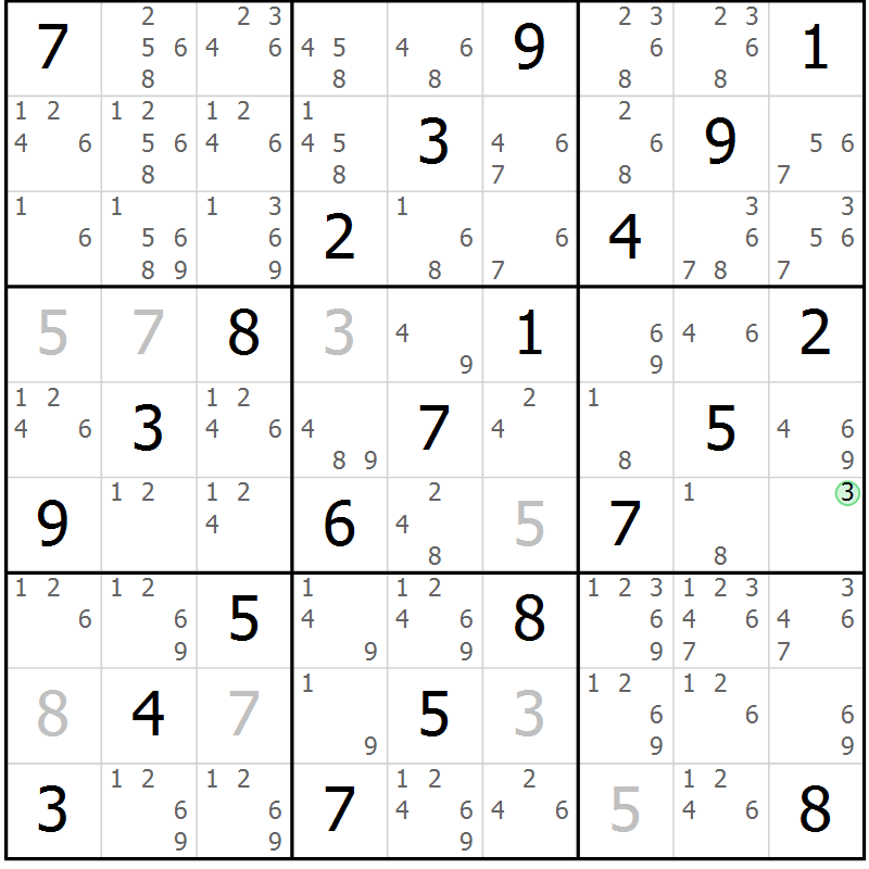 Position des candidats pour la solution de la Gr 11 page 14 du magazine de sudoku Maestro n° 104
