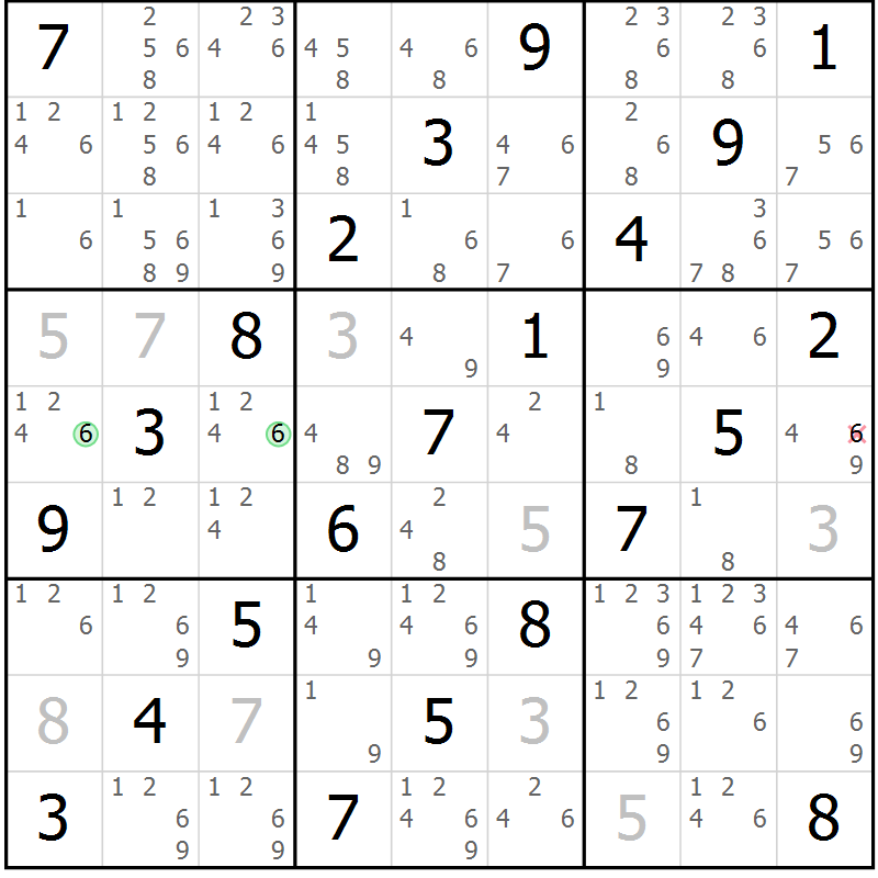 Position des candidats pour la solution de la Gr 11 page 14 du magazine de sudoku Maestro n° 104