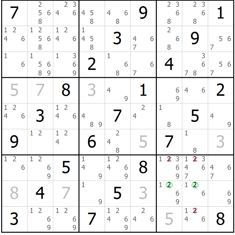 Position des candidats pour la solution de la Gr 11 page 14 du magazine de sudoku Maestro n° 104
