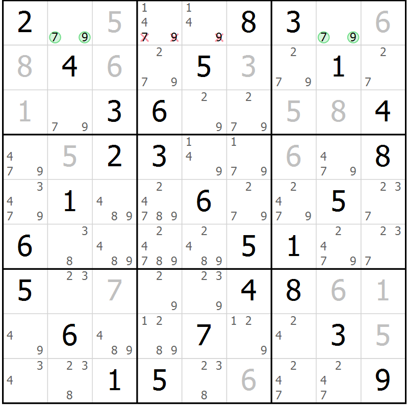 Position des candidats pour la solution de la Gr 12 page 15 du magazine de sudoku Maestro n° 104