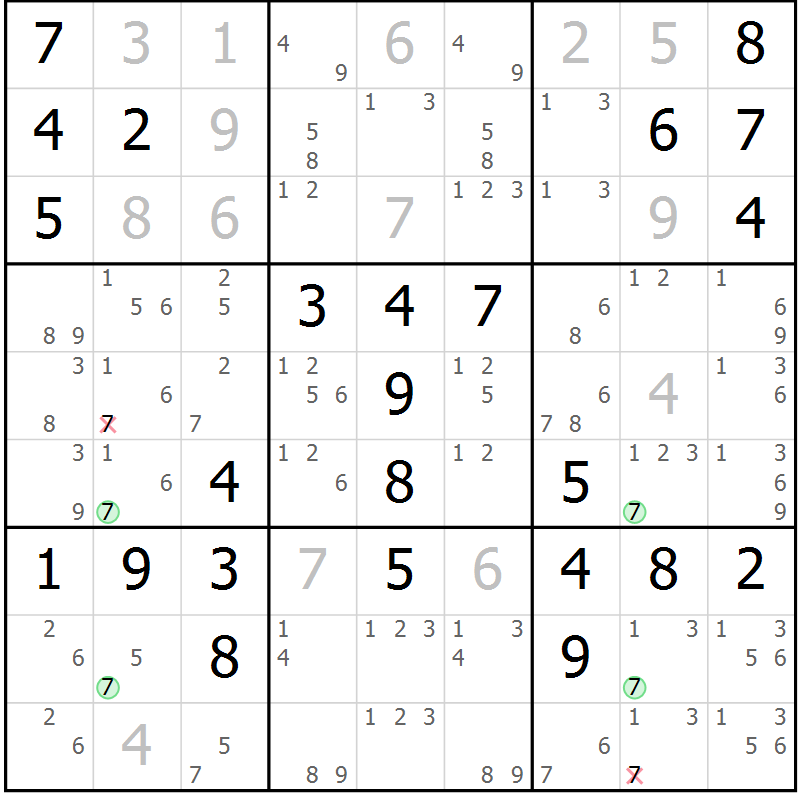Position des candidats pour la solution de la Gr 13 page 16 du magazine de sudoku Maestro n° 104