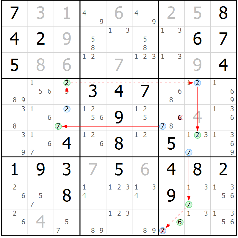 Position des candidats pour la solution de la Gr 13 page 16 du magazine de sudoku Maestro n° 104