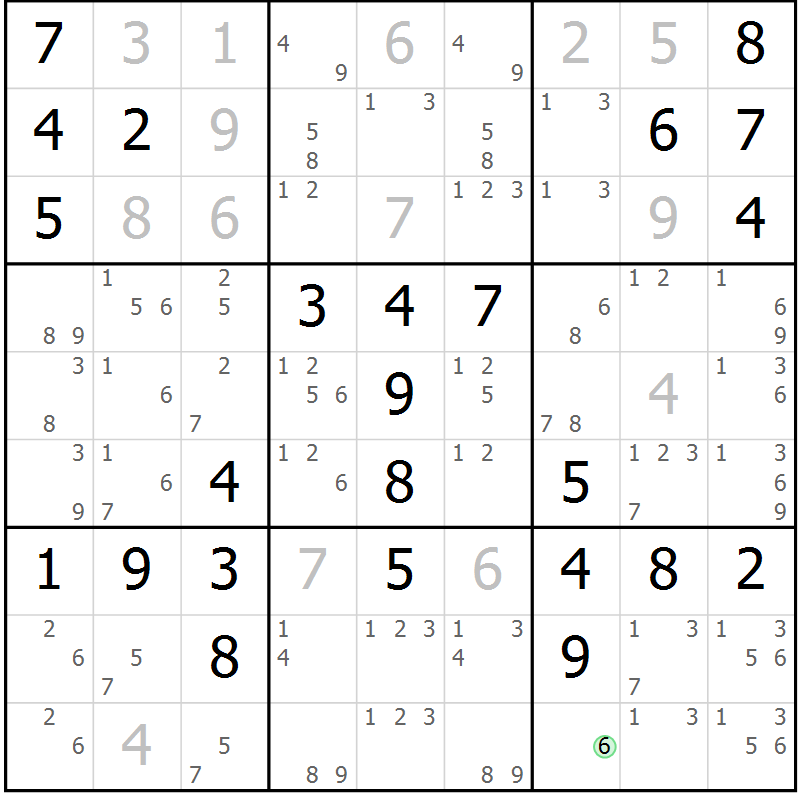 Position des candidats pour la solution de la Gr 13 page 16 du magazine de sudoku Maestro n° 104