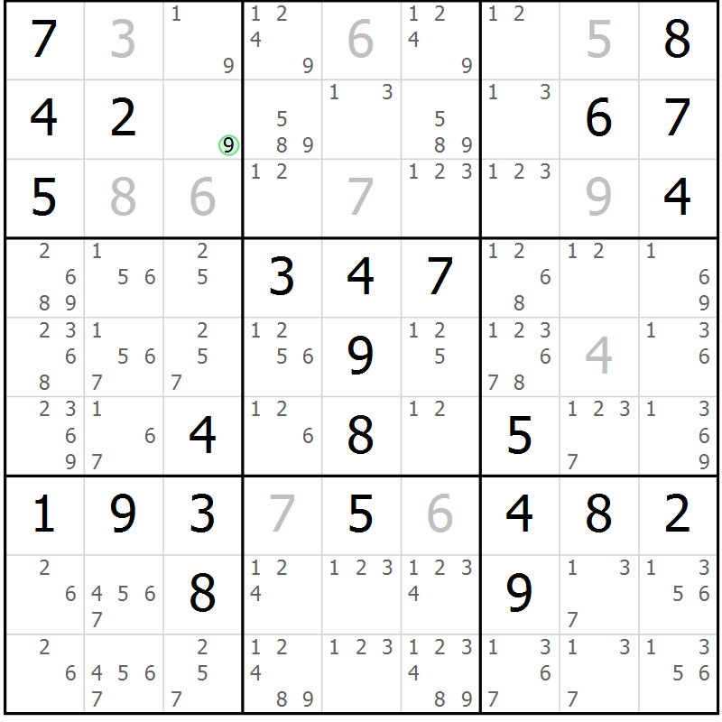 Position des candidats pour la solution de la Gr 13 page 16 du magazine de sudoku Maestro n° 104