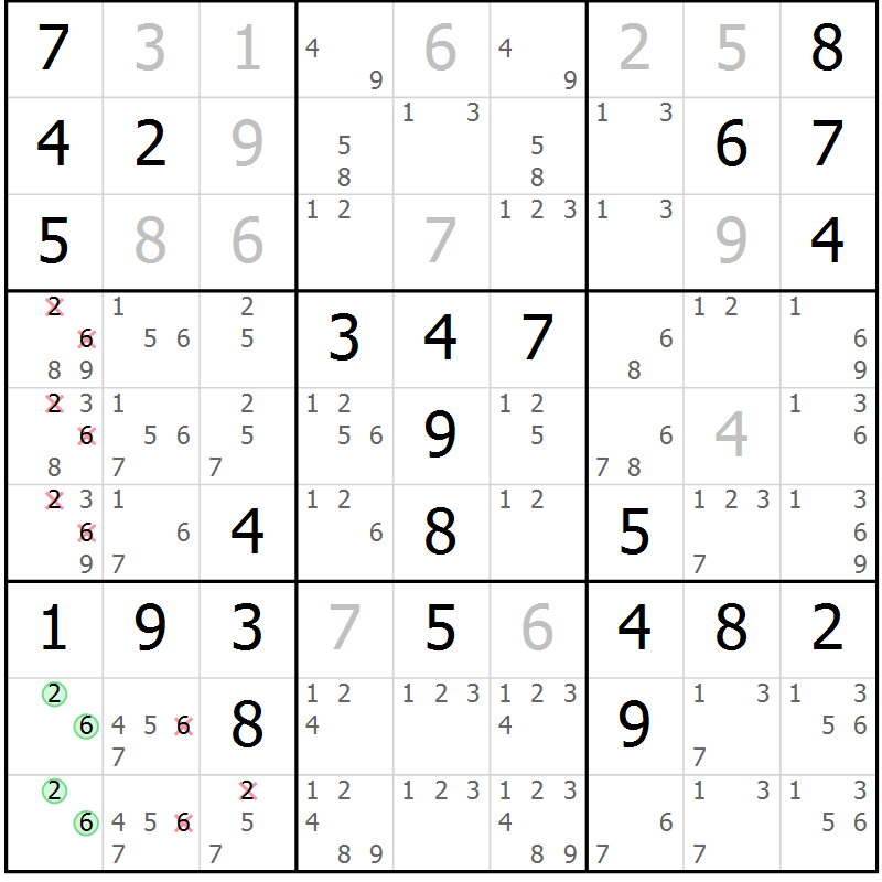 Position des candidats pour la solution de la Gr 13 page 16 du magazine de sudoku Maestro n° 104