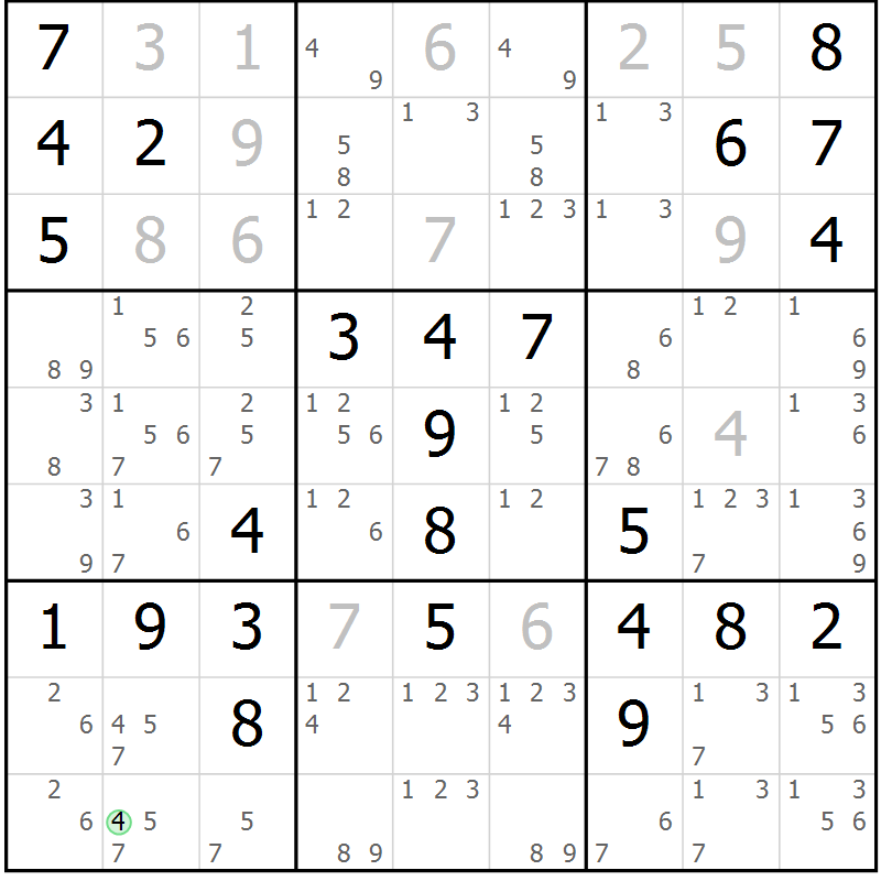 Position des candidats pour la solution de la Gr 13 page 16 du magazine de sudoku Maestro n° 104