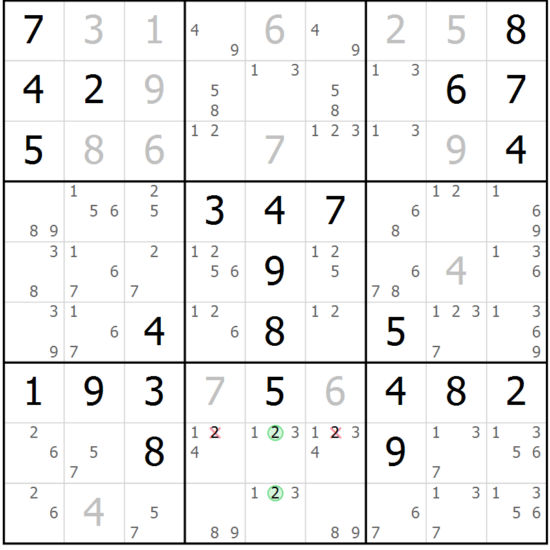 Position des candidats pour la solution de la Gr 13 page 16 du magazine de sudoku Maestro n° 104