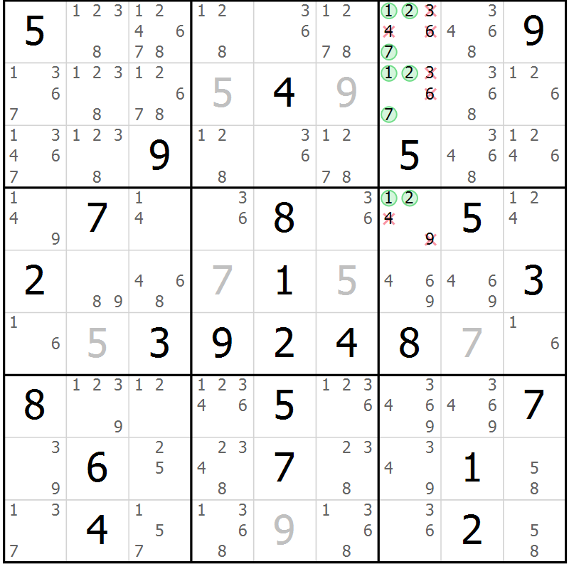 Position des candidats pour la solution de la Gr 14 page 17 du magazine de sudoku Maestro n° 104