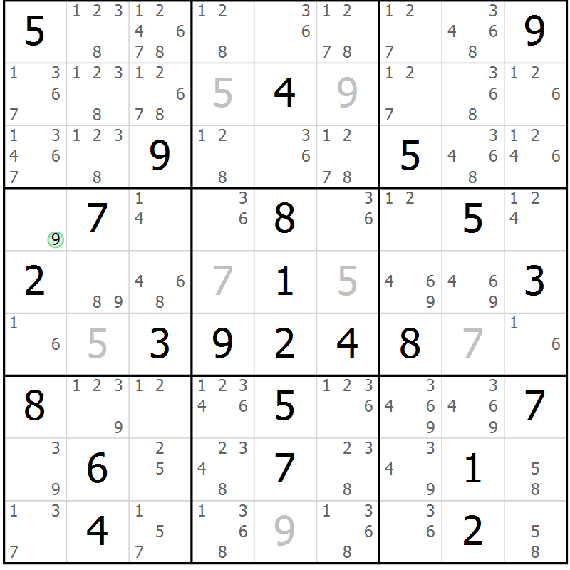 Position des candidats pour la solution de la Gr 14 page 17 du magazine de sudoku Maestro n° 104