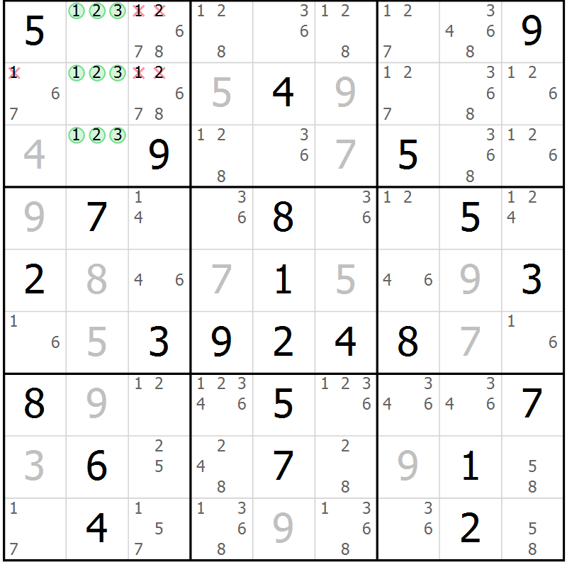 Position des candidats pour la solution de la Gr 14 page 17 du magazine de sudoku Maestro n° 104