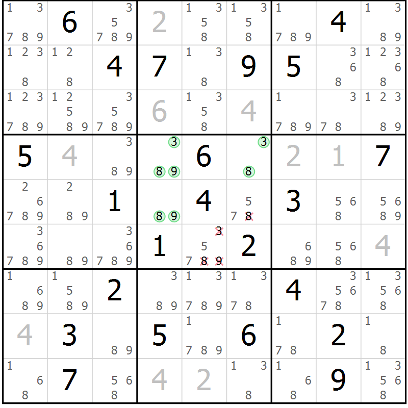 Position des candidats pour la solution de la Gr 15 page 18 du magazine de sudoku Maestro n° 104