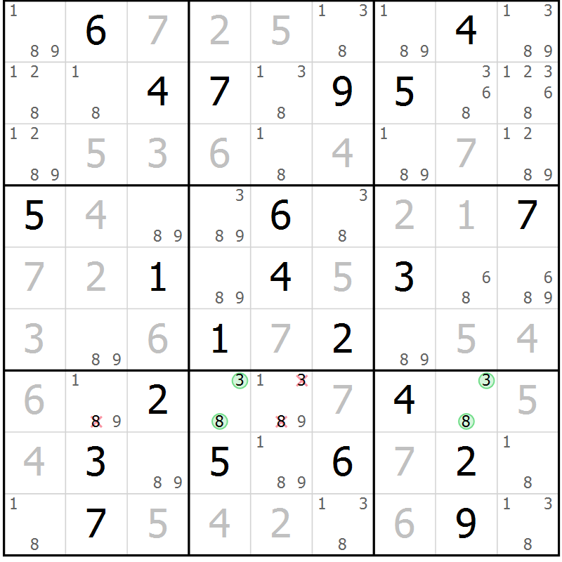 Position des candidats pour la solution de la Gr 15 page 18 du magazine de sudoku Maestro n° 104