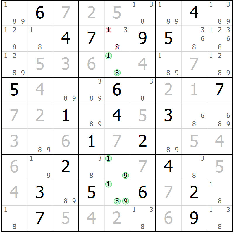 Position des candidats pour la solution de la Gr 15 page 18 du magazine de sudoku Maestro n° 104