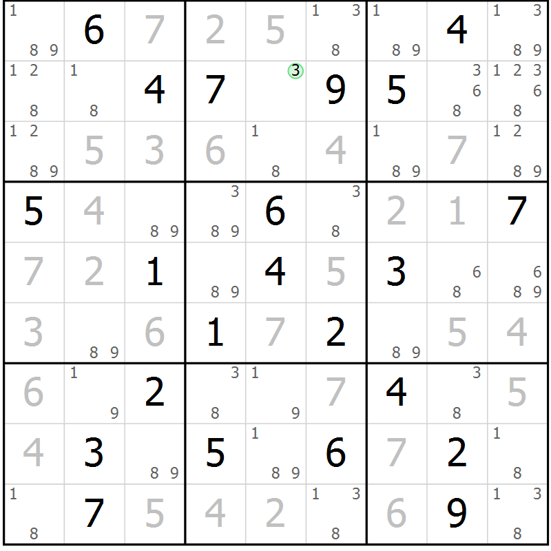 Position des candidats pour la solution de la Gr 15 page 18 du magazine de sudoku Maestro n° 104