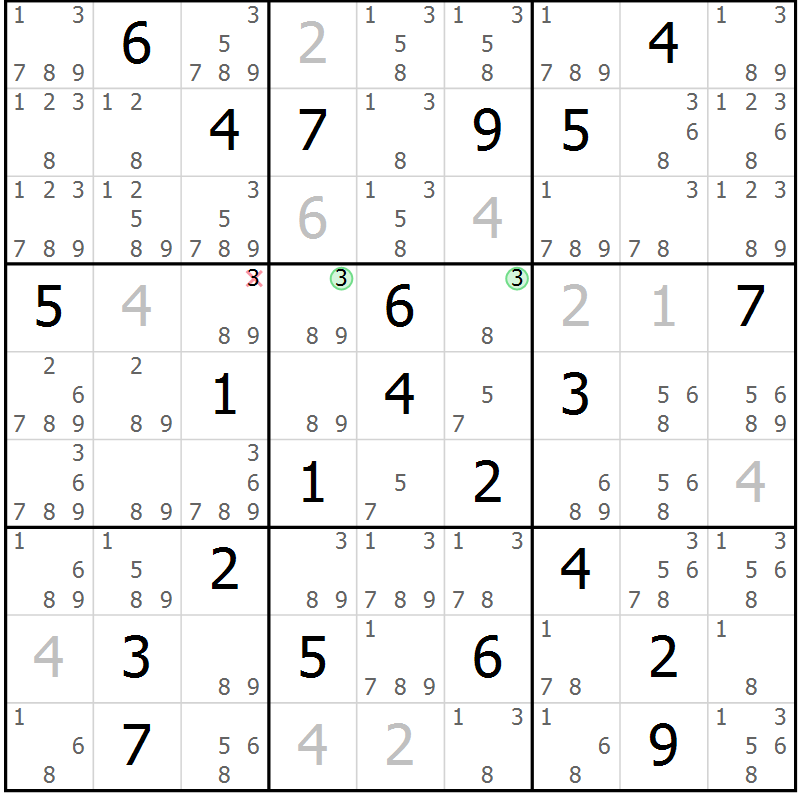 Position des candidats pour la solution de la Gr 15 page 18 du magazine de sudoku Maestro n° 104