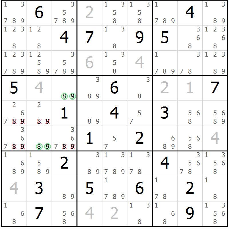 Position des candidats pour la solution de la Gr 15 page 18 du magazine de sudoku Maestro n° 104