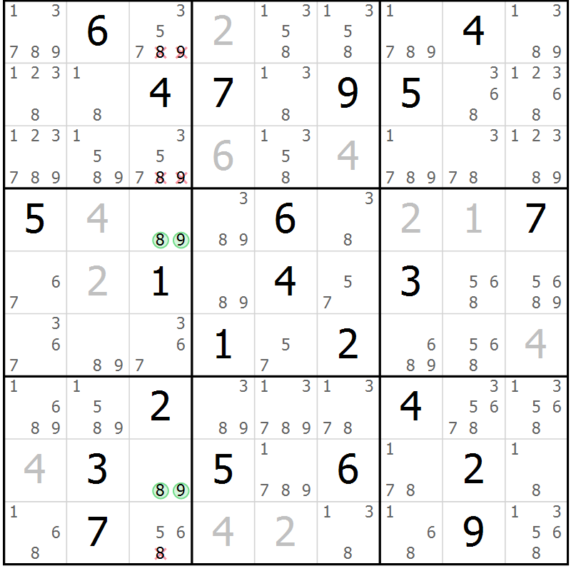 Position des candidats pour la solution de la Gr 15 page 18 du magazine de sudoku Maestro n° 104