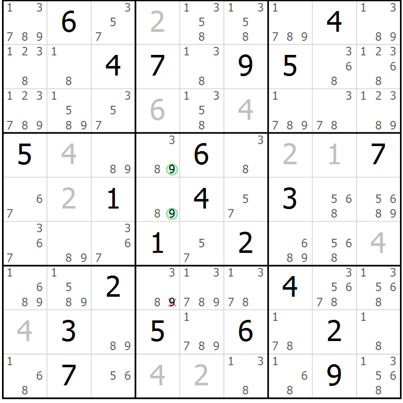 Position des candidats pour la solution de la Gr 15 page 18 du magazine de sudoku Maestro n° 104