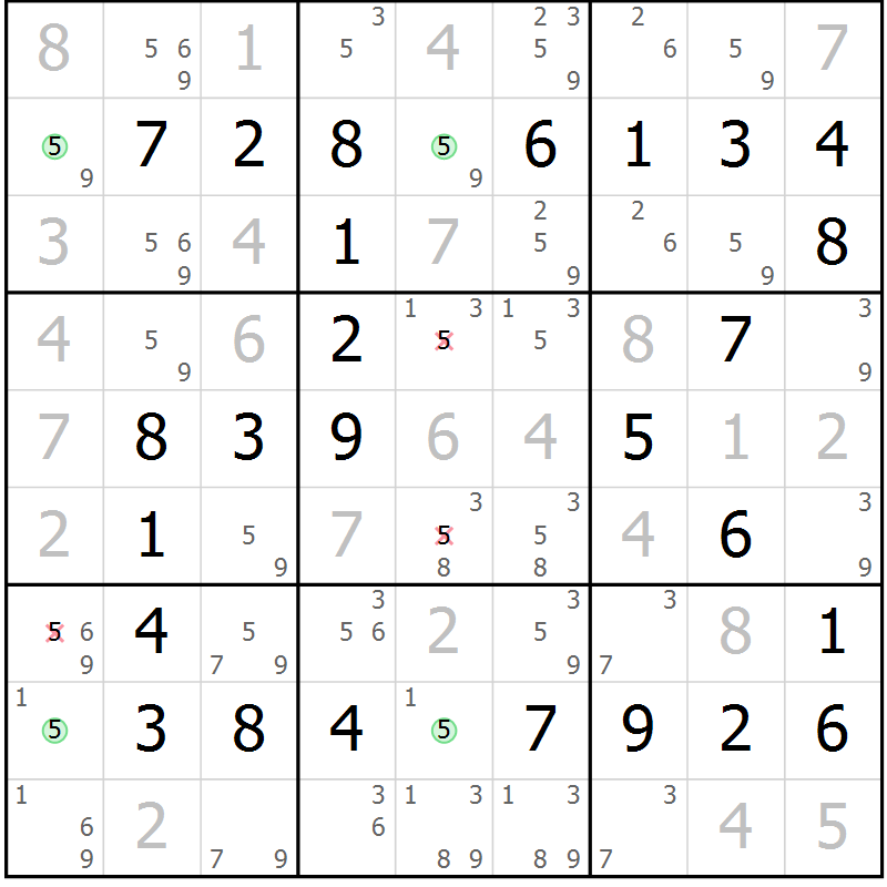 Position des candidats pour la solution de la Gr 16 page 19 du magazine de sudoku Maestro n° 104