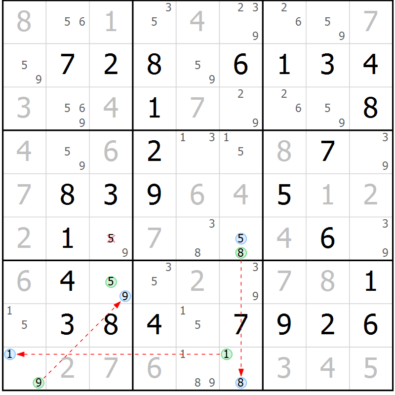 Position des candidats pour la solution de la Gr 16 page 19 du magazine de sudoku Maestro n° 104