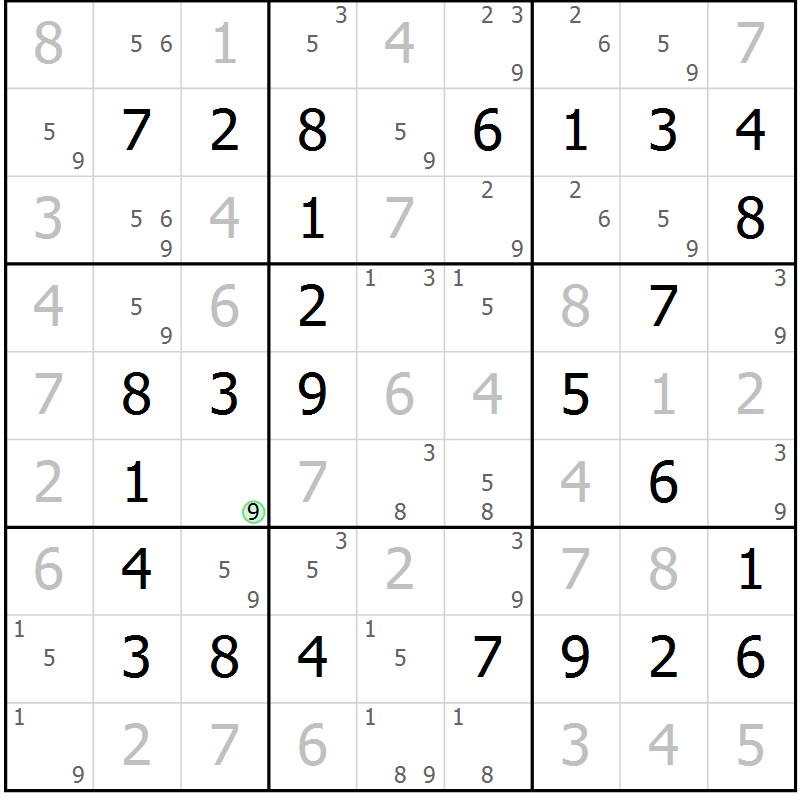 Position des candidats pour la solution de la Gr 16 page 19 du magazine de sudoku Maestro n° 104