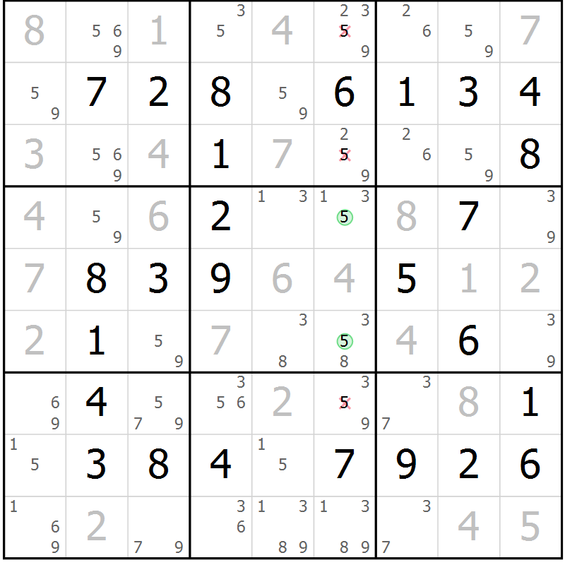 Position des candidats pour la solution de la Gr 16 page 19 du magazine de sudoku Maestro n° 104