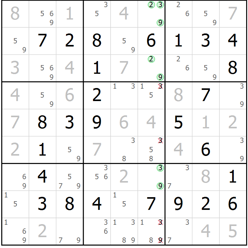 Position des candidats pour la solution de la Gr 16 page 19 du magazine de sudoku Maestro n° 104