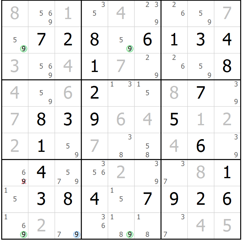 Position des candidats pour la solution de la Gr 16 page 19 du magazine de sudoku Maestro n° 104