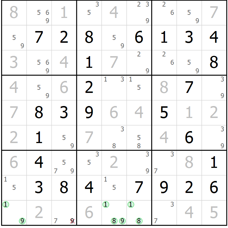 Position des candidats pour la solution de la Gr 16 page 19 du magazine de sudoku Maestro n° 104