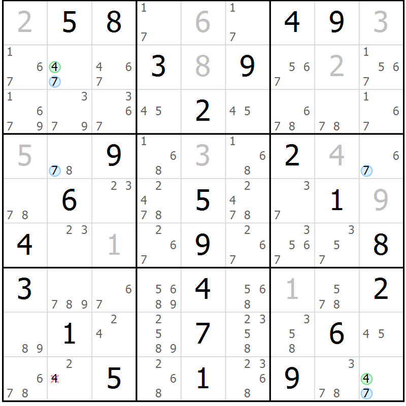 Position des candidats pour la solution de la Gr 17 page 20 du magazine de sudoku Maestro n° 104