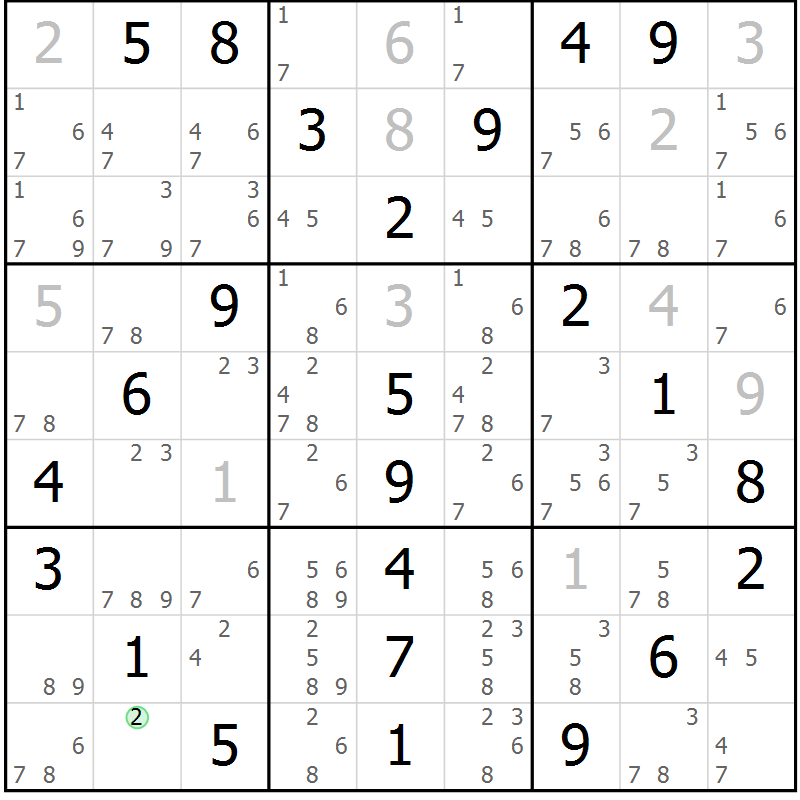 Position des candidats pour la solution de la Gr 17 page 20 du magazine de sudoku Maestro n° 104