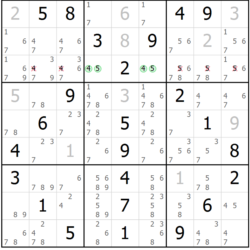 Position des candidats pour la solution de la Gr 17 page 20 du magazine de sudoku Maestro n° 104