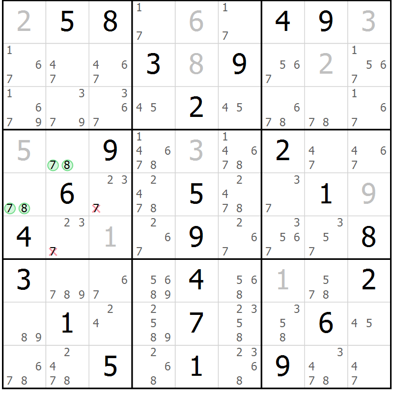 Position des candidats pour la solution de la Gr 17 page 20 du magazine de sudoku Maestro n° 104