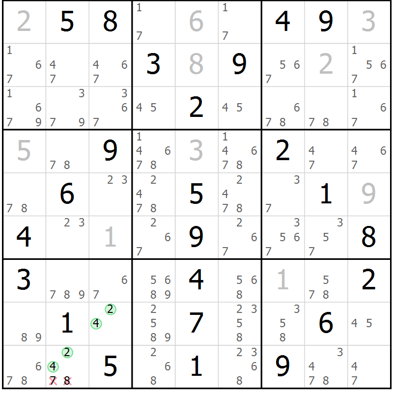 Position des candidats pour la solution de la Gr 17 page 20 du magazine de sudoku Maestro n° 104